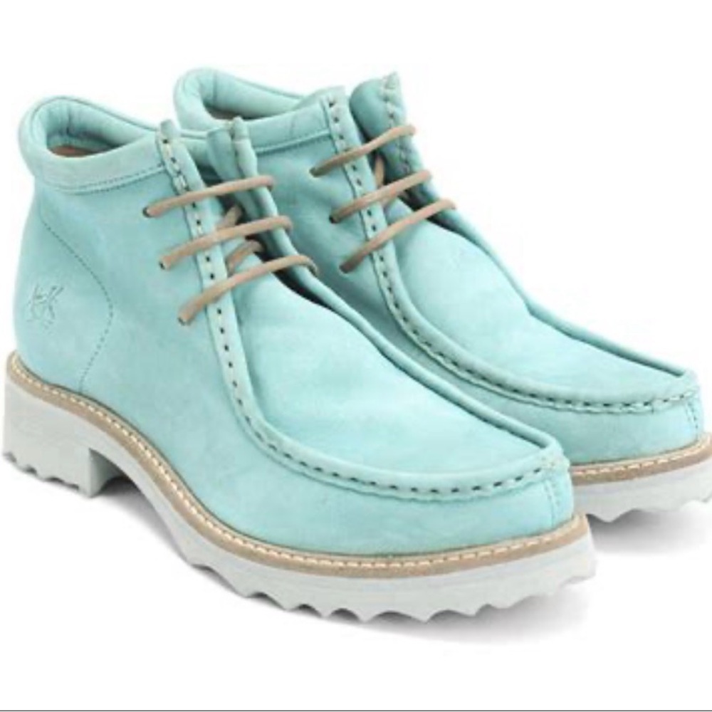Fluevog Tracy Aqua Suede Wallabee Boots Size Women’s 9 -EUC